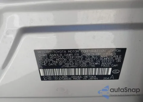 2007 Lexus Es 350 из США, поврежденный, VIN JTHBJ46G172051196